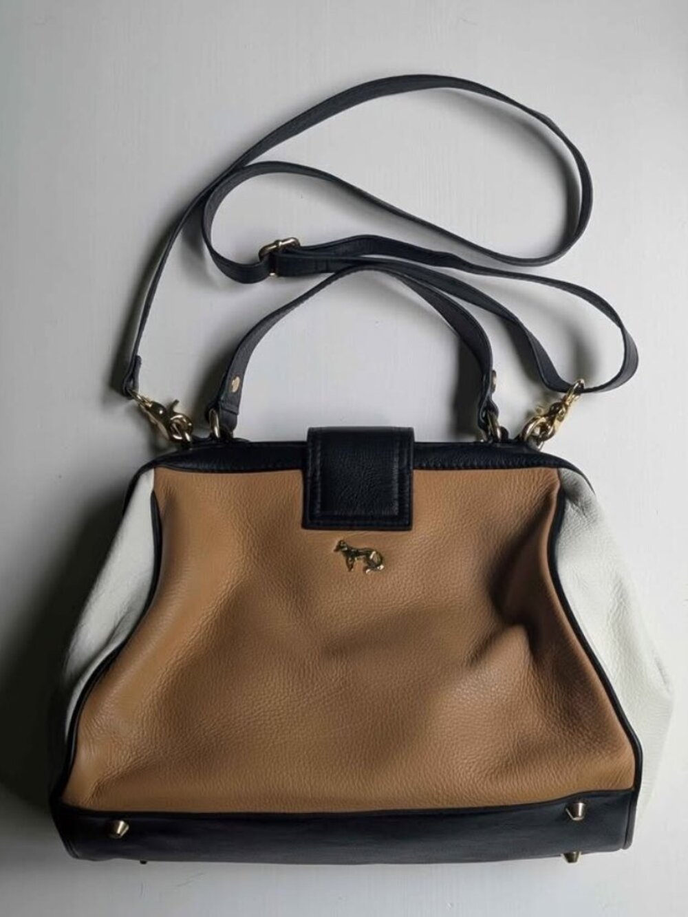 Emma Fox Classic Colour-block Leather Frame Satchel Handbag / Crossbody Bag